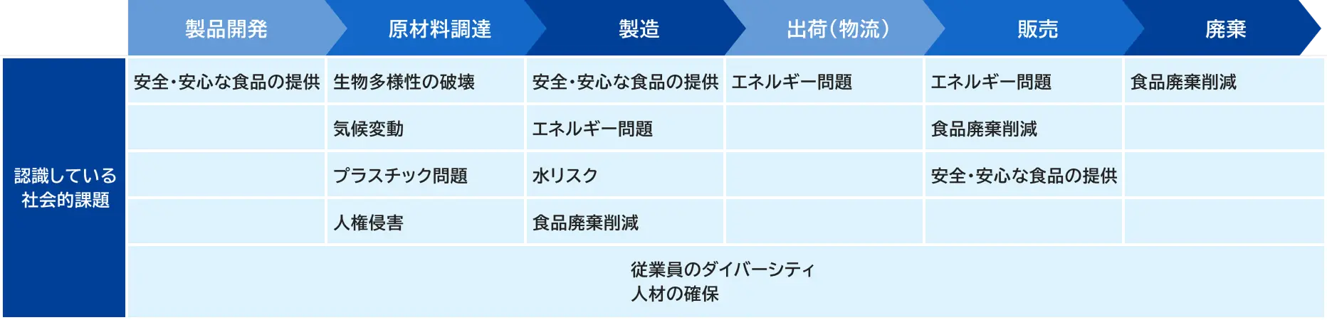 認識している社会的課題の一覧表