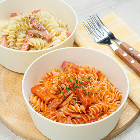 ワンパンで2種！ベーコンのショートパスタ