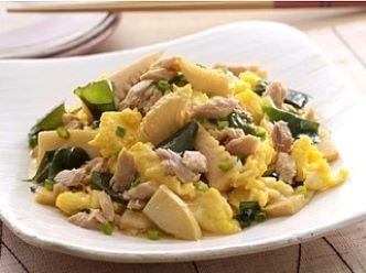 わかめとたけのこのシーチキン卵炒め