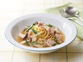 シーチキンときのこの和風スープパスタ