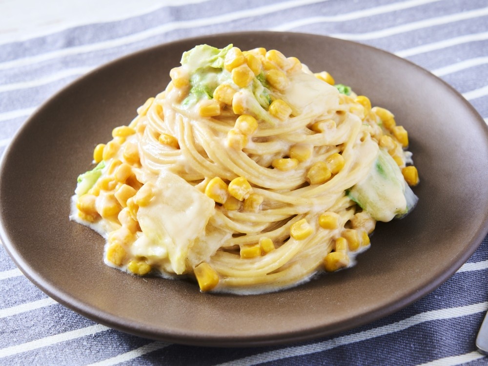 シャキッと!コーンと白菜で作るクリームソースパスタ