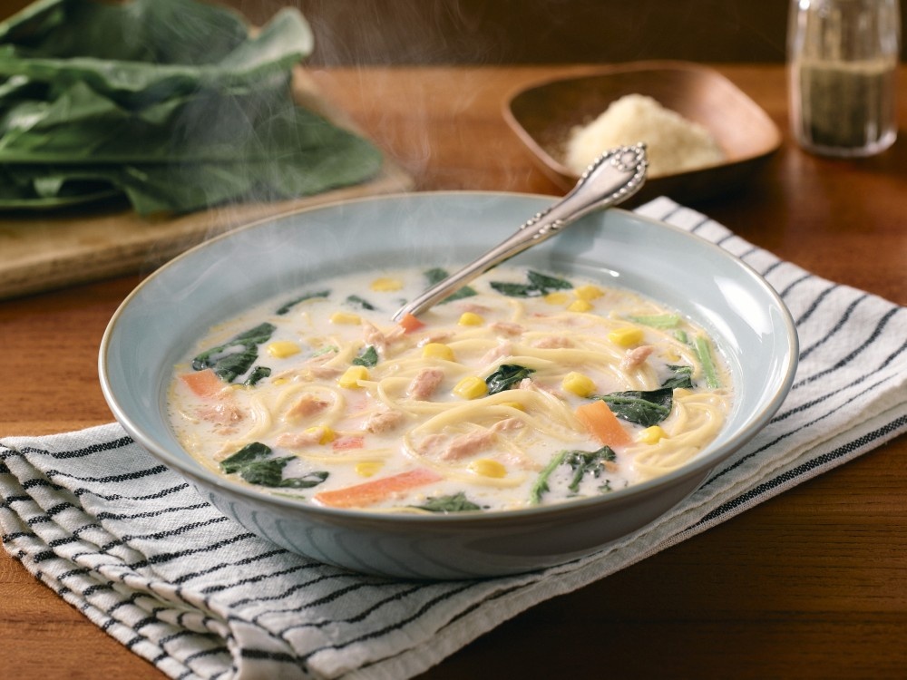 シーチキンとシャキッと！コーンの豆乳サラスパ