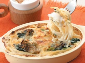 ほうれん草と牡蠣のスパゲッティグラタン