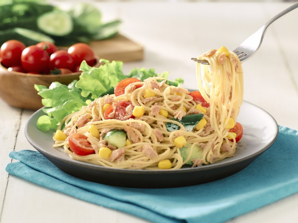 シーチキンとシャキッと！コーンのベジサラスパ